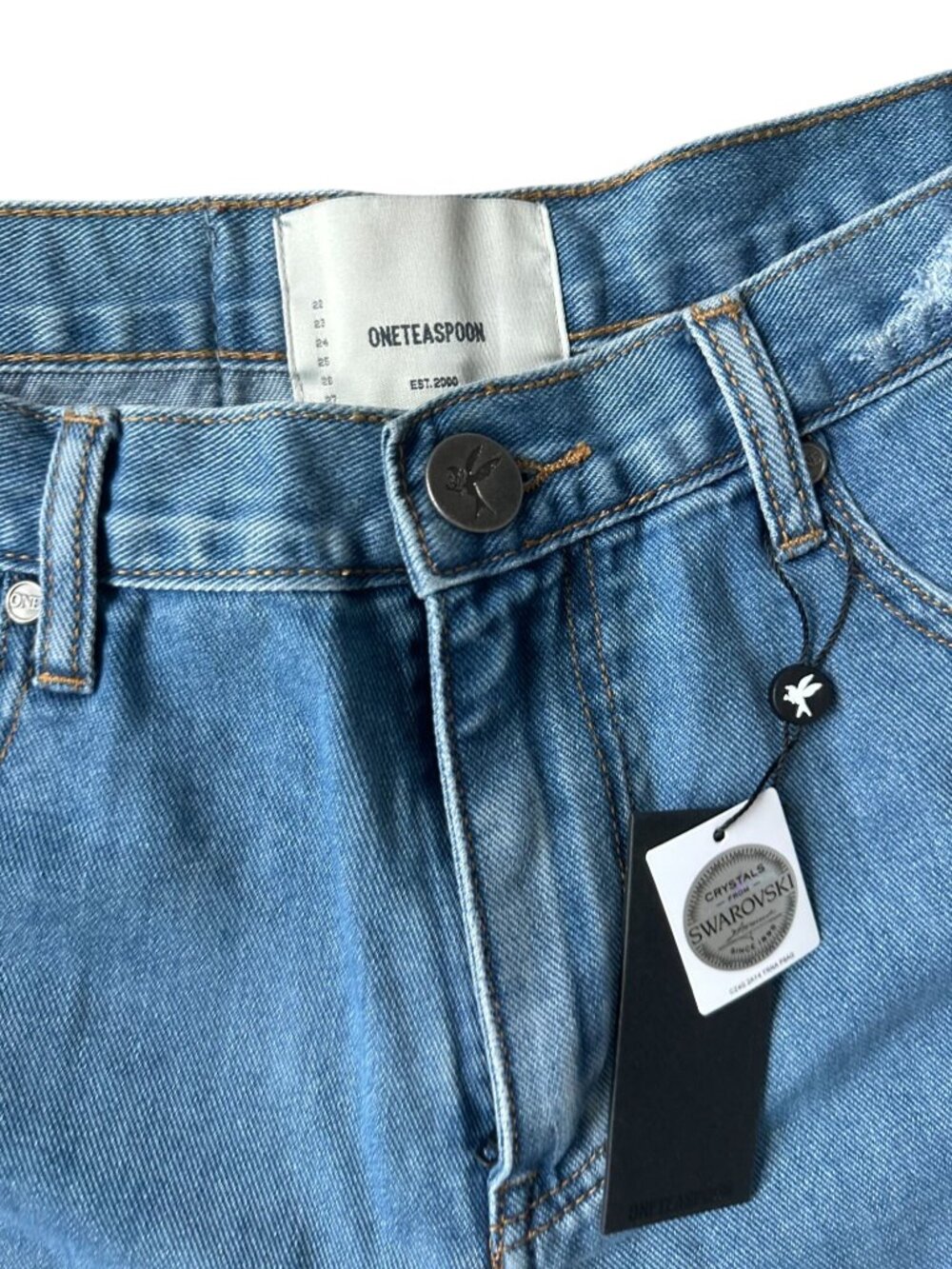 ONE TEASPOON Crystal Rocks Swarovski Collab Denim Shorts Sz 28 NEW - Picture 8 of 9